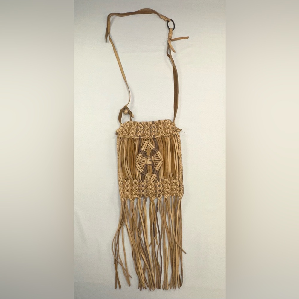 Lucky Brand Leather Fringe Boho Western Crossbody Bag Purse Braided Brown Tan